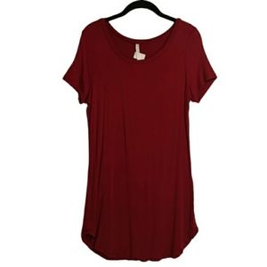 LSL Burgundy Red Short Sleeve Scoop Hem Stretchy Bodycon Large Dress NWT